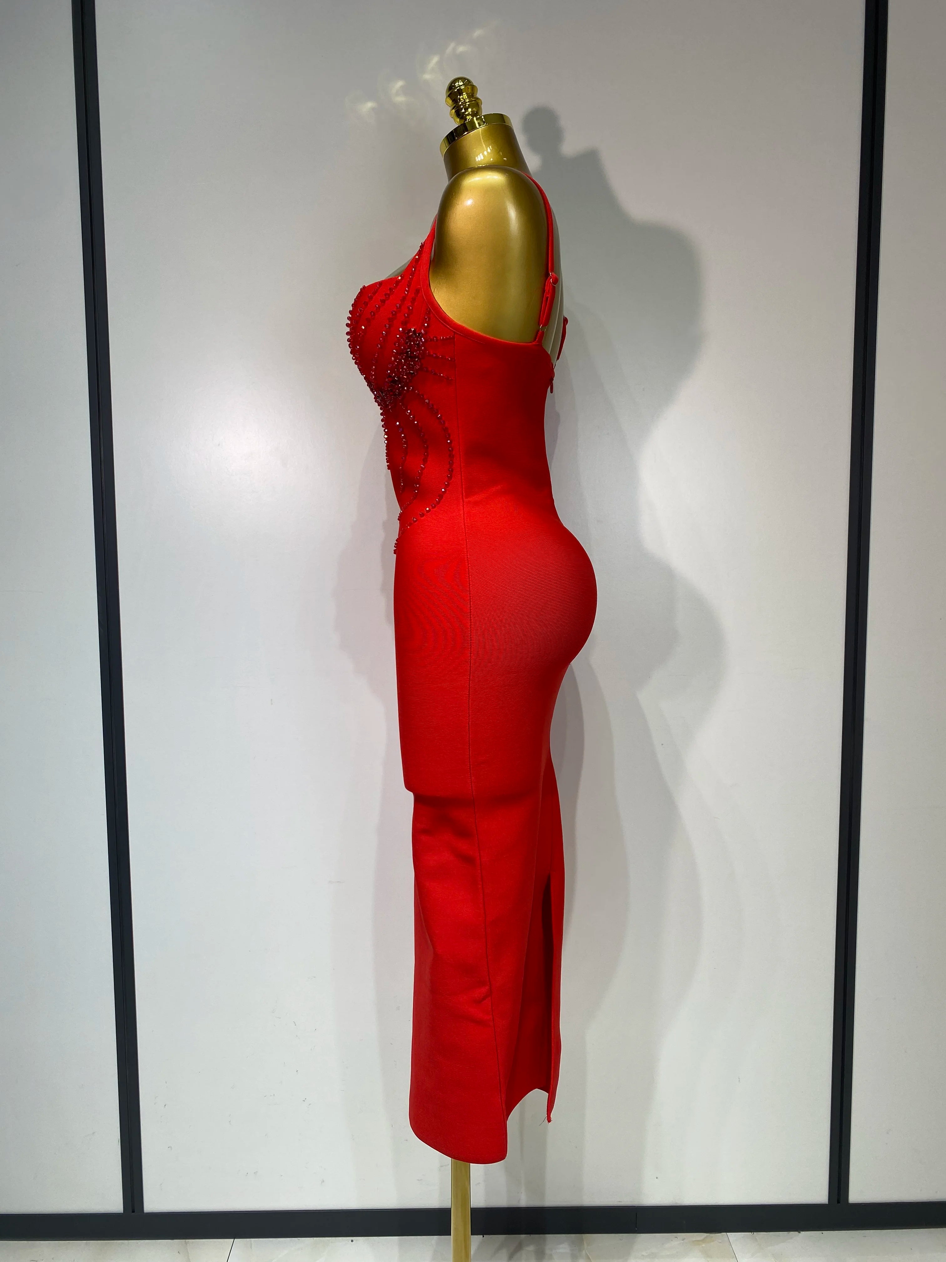 Women Sexy Backless Beading V Neck Bodycon Bandage Dress Club Party Celebrity Elegant Luxury Birthday Dresses Wedding Guest Gown