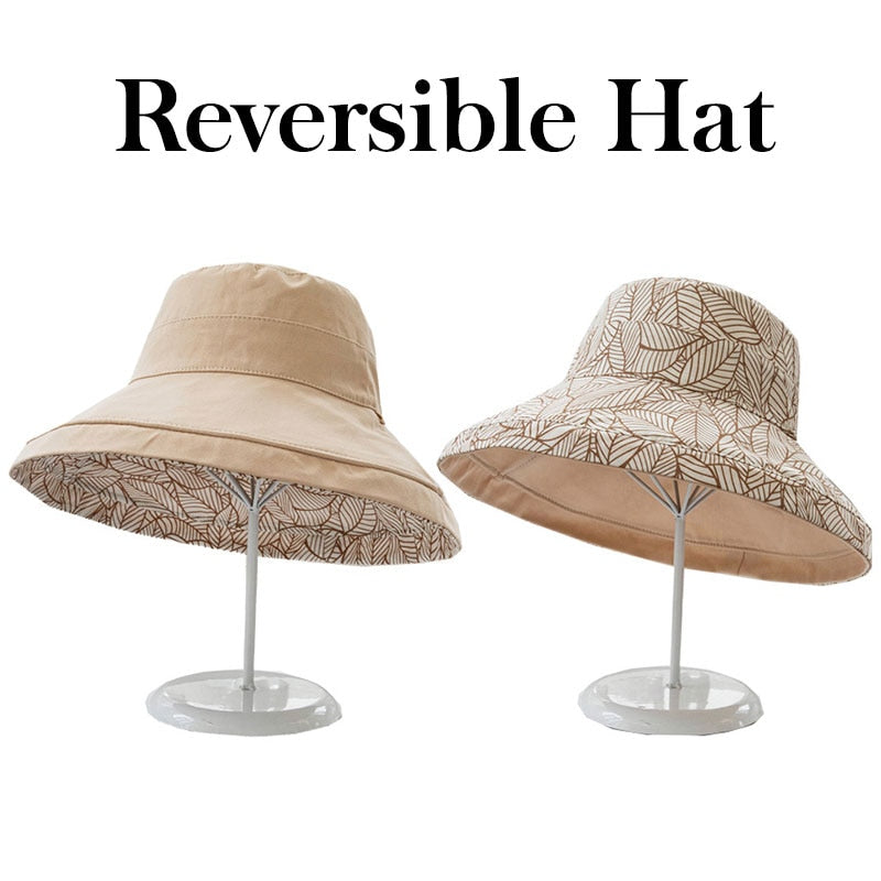 2024 Spring Summer Print Reversible Sun Beach Hat Woman Girl Outdoor Travel Vacation Fisherman Cap Wide Brim 12.5cm Visor Hat B Beige Head Girth 56-58cm