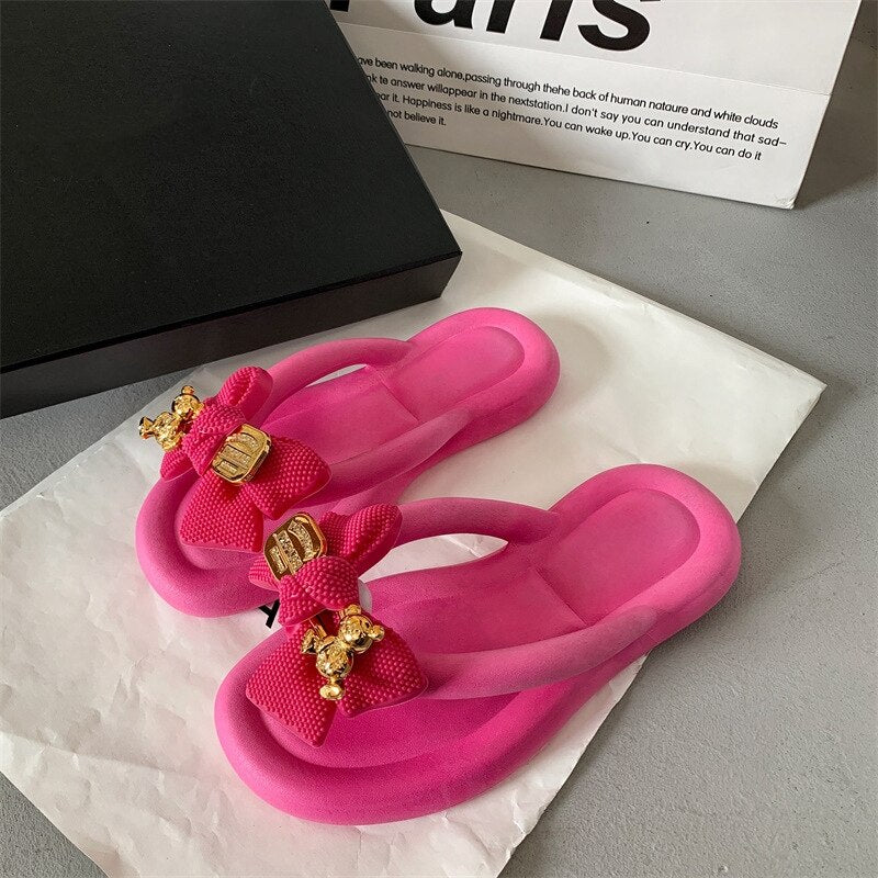 Summer Women Slippers Cute Clip Toe Flip Flops Shoes Female Platform Outdoor Fashion Beach Sandals Ladiew Casual Flat Slides Rose Pink