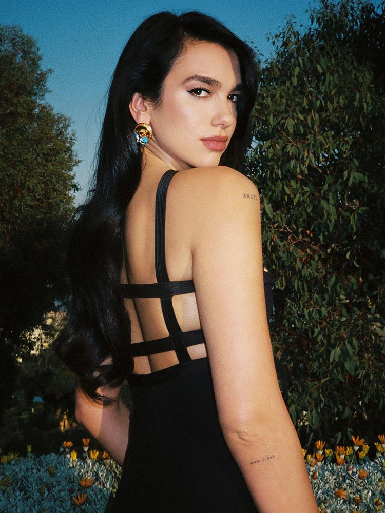 Black Bandage Long Dress Women Sexy Slim Cross V-Neck Sleeveless Hollow Out Celebrity Party Dress Vestidos