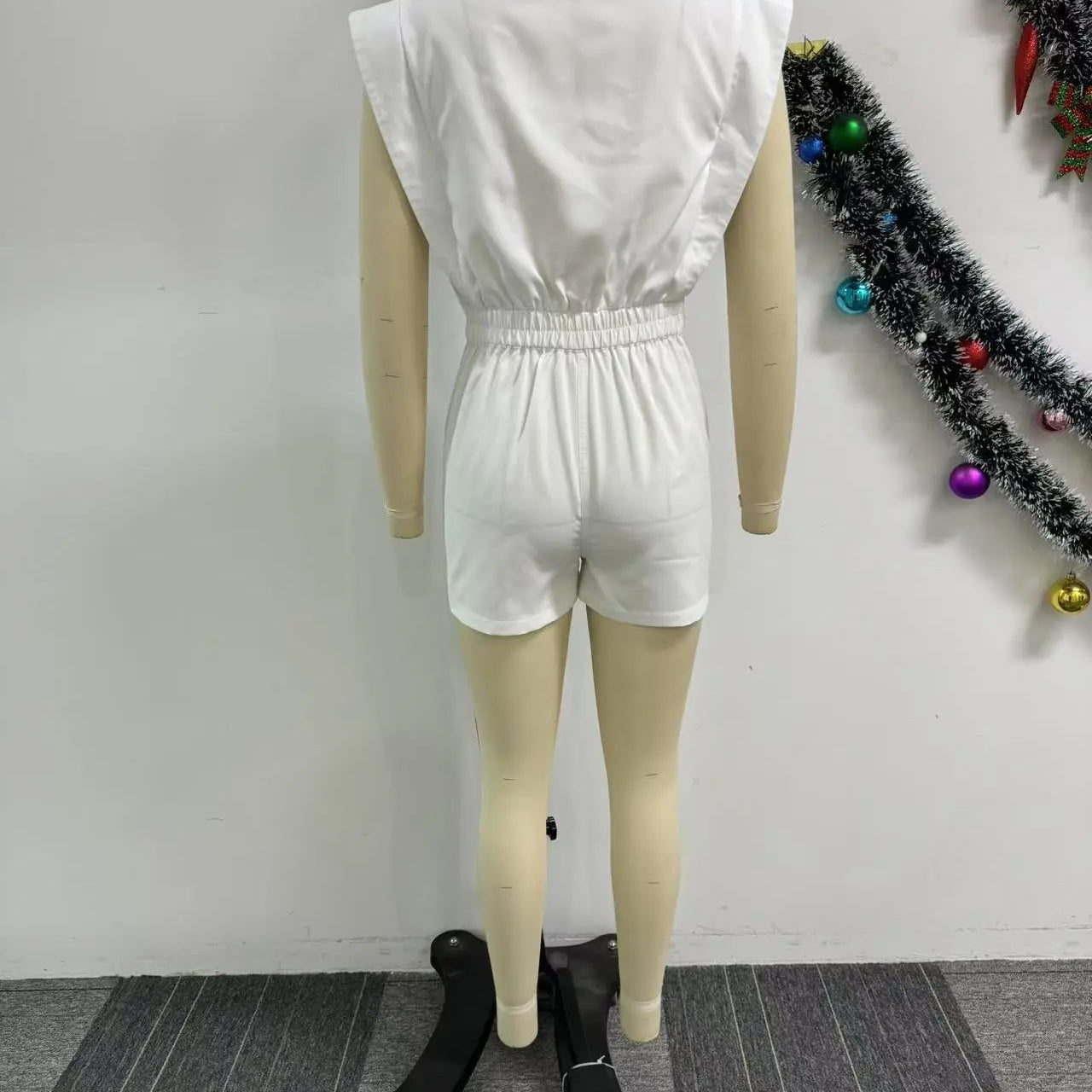 CM.YAYA Women Sleeveless High Waist Hollow Out Short Playsuits Jumpsuit Streetwear Irregular 2025 One Piece Suit Romper Outfits