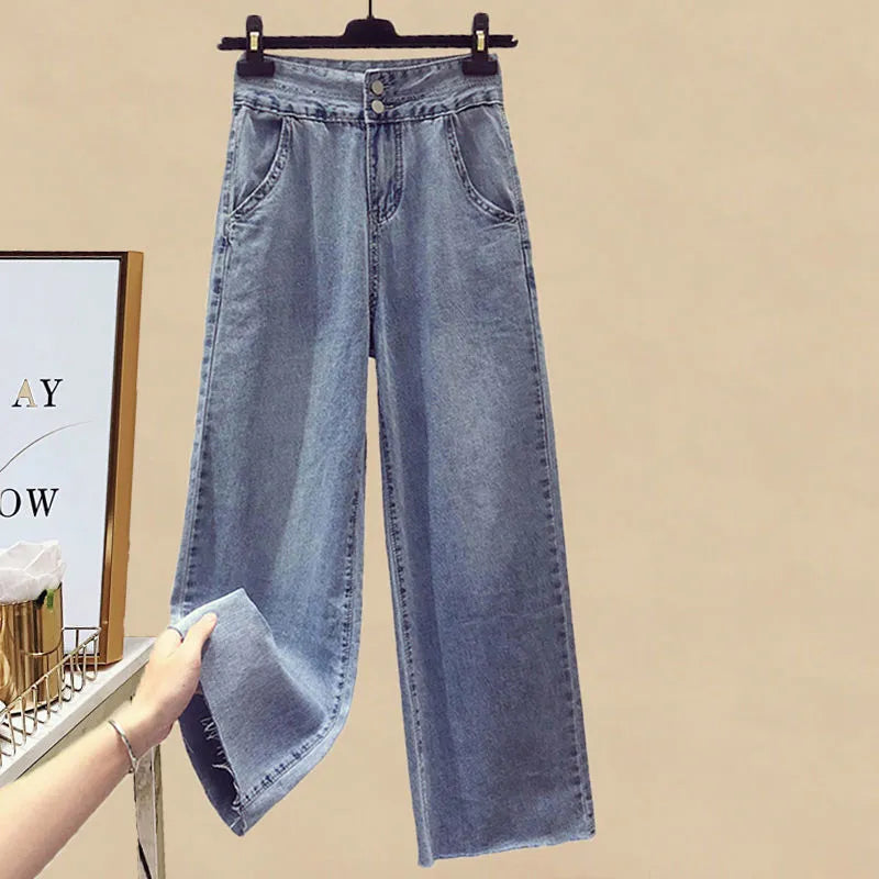 Spring and Autumn Set Women's 2024 New Korean Fashion Casual Sunscreen Shirt Tank Top Slim Jeans Three Piece Set Blue jeans