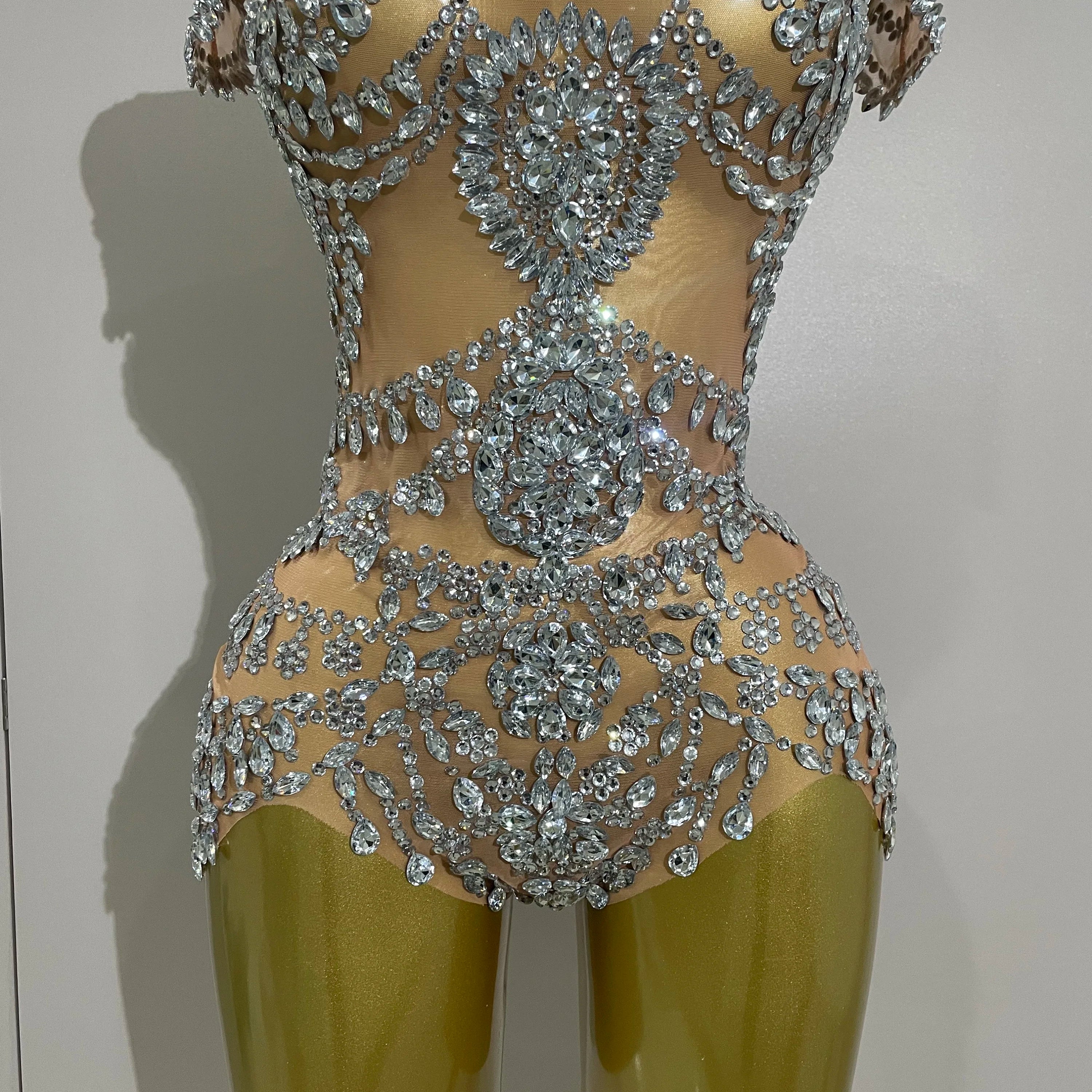 2025Stage Costume Luxury Rhinestones Sexy See-Through Sheath Bodysuit Evening Party Bar Nightclub Singer Dancer Performance Wear
