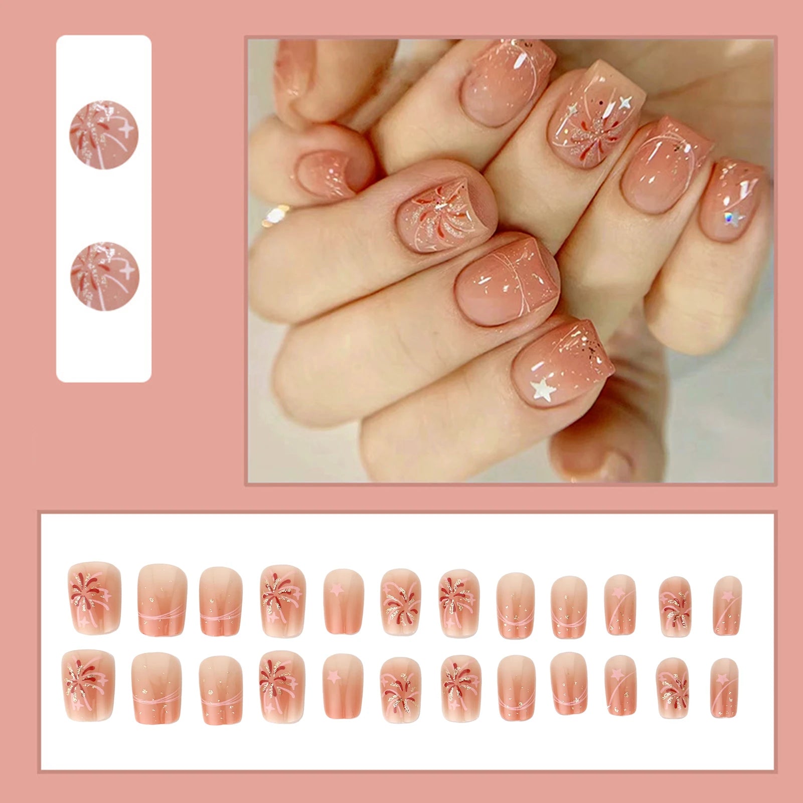 24pcs Cute Fruit False Nail Short Persimmon Orange Printed Press on Nail Manicure Patch Full Cover Detachable Acrylic Nail Tips N2