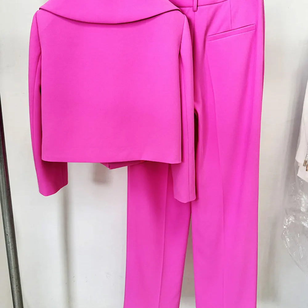 2024 Elegant Women's Light Luxury Suit Pants Set with Large Collar Long Sleeve Slim Fit Short Suit Coat and Pants Two Piece Set