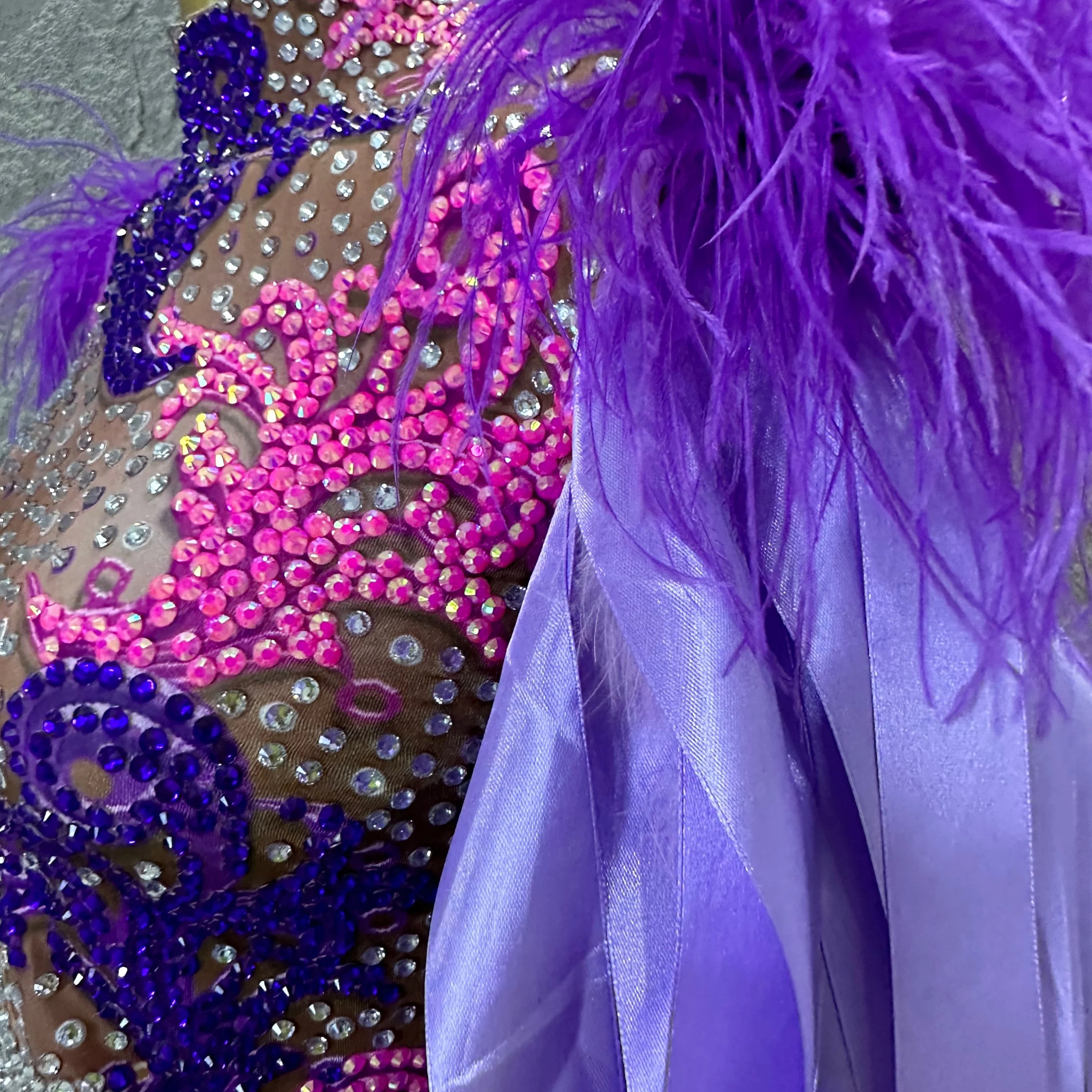 Sexy 2026 High Neck Sheer Mesh Bodysuit Women Purple Pink Crystal Fringe Long Sleeve Outfit Luxury Drag Queen Costume