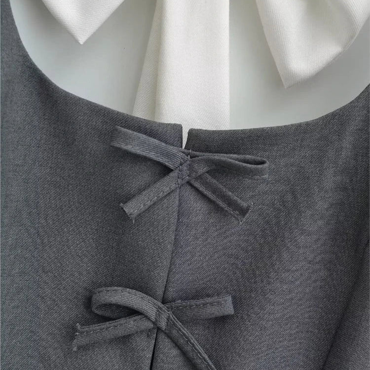 Aonibeier Bow Patchwork Women Halter Crop Top Suits Traf Summer Low Collar Slim Sleeveless Female Tanks Mini Skirt Sets Y2K