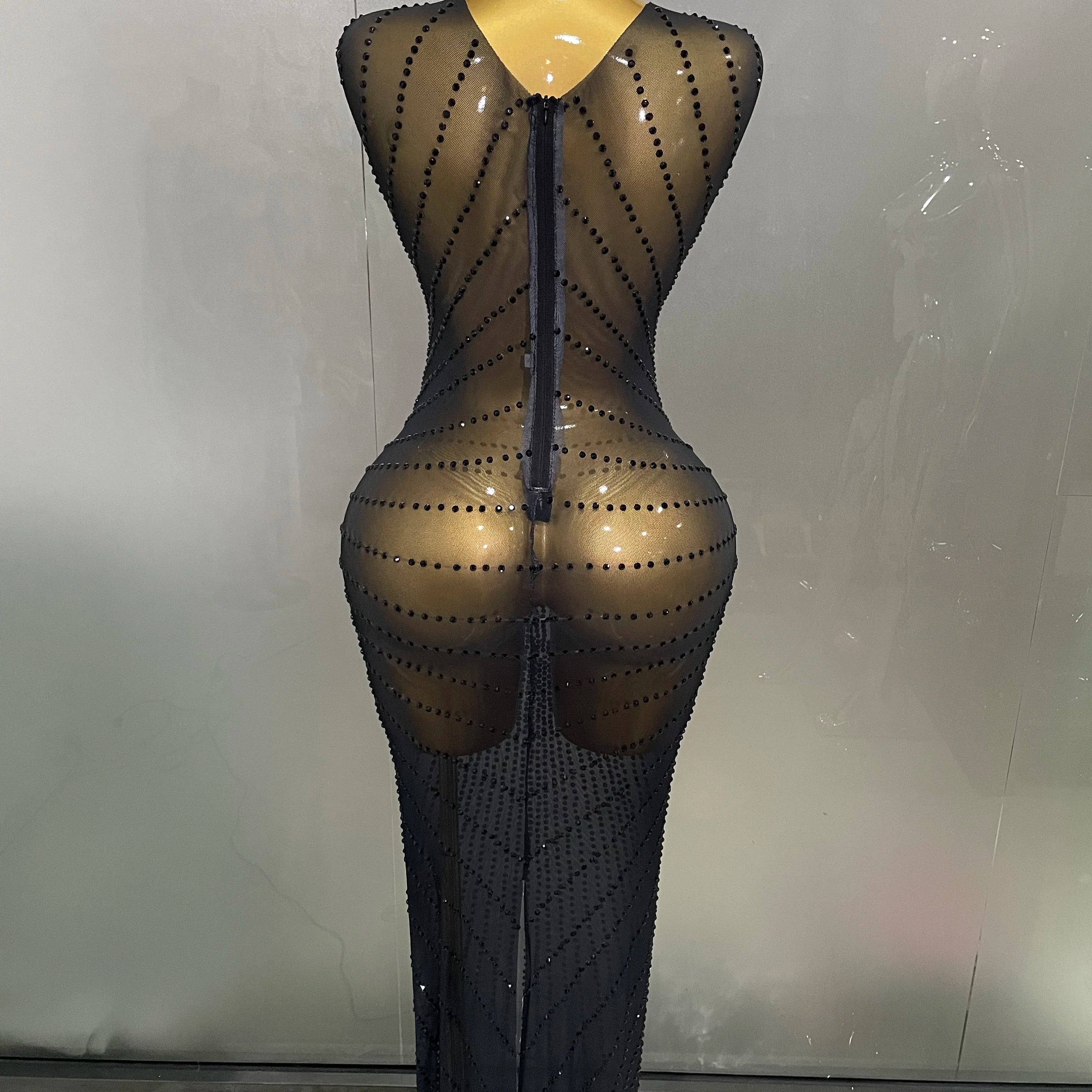 Sexy Sparkly Rhinestones Sleeveless Long Dress 2025 New Women Birthday Celebrate Evening Photo Shoot Stage Performance Costume