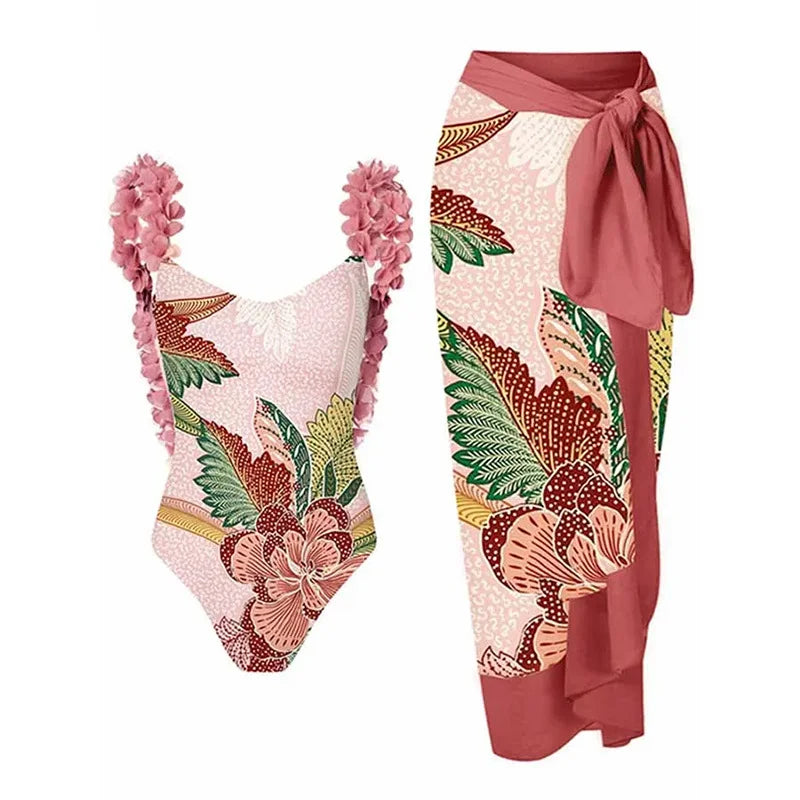 2023 Sexy Fashion One Piece Swimsuit Solid 3D Flower Summer Women Swimwear Beachwear Summer Luxury Monokini Bathing Suit a set 6