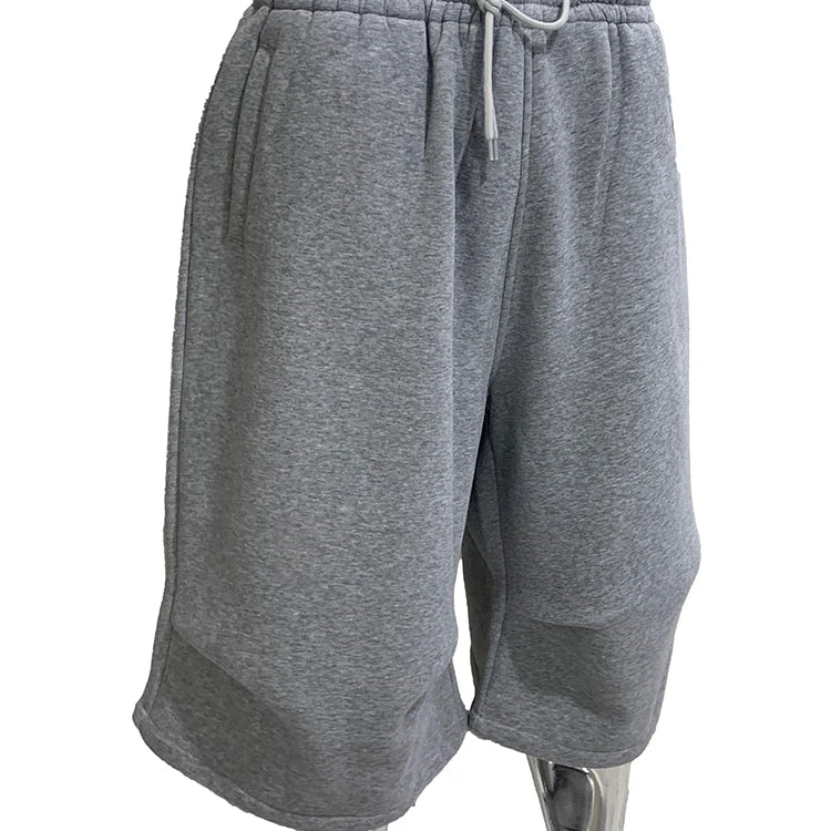 Lautaro Summer Autumn Loose Casual Soft Grey Wide Leg Shorts for Men Drawstring Elastic Waist Knee Length Sweatpants Pants 2025 Light gray