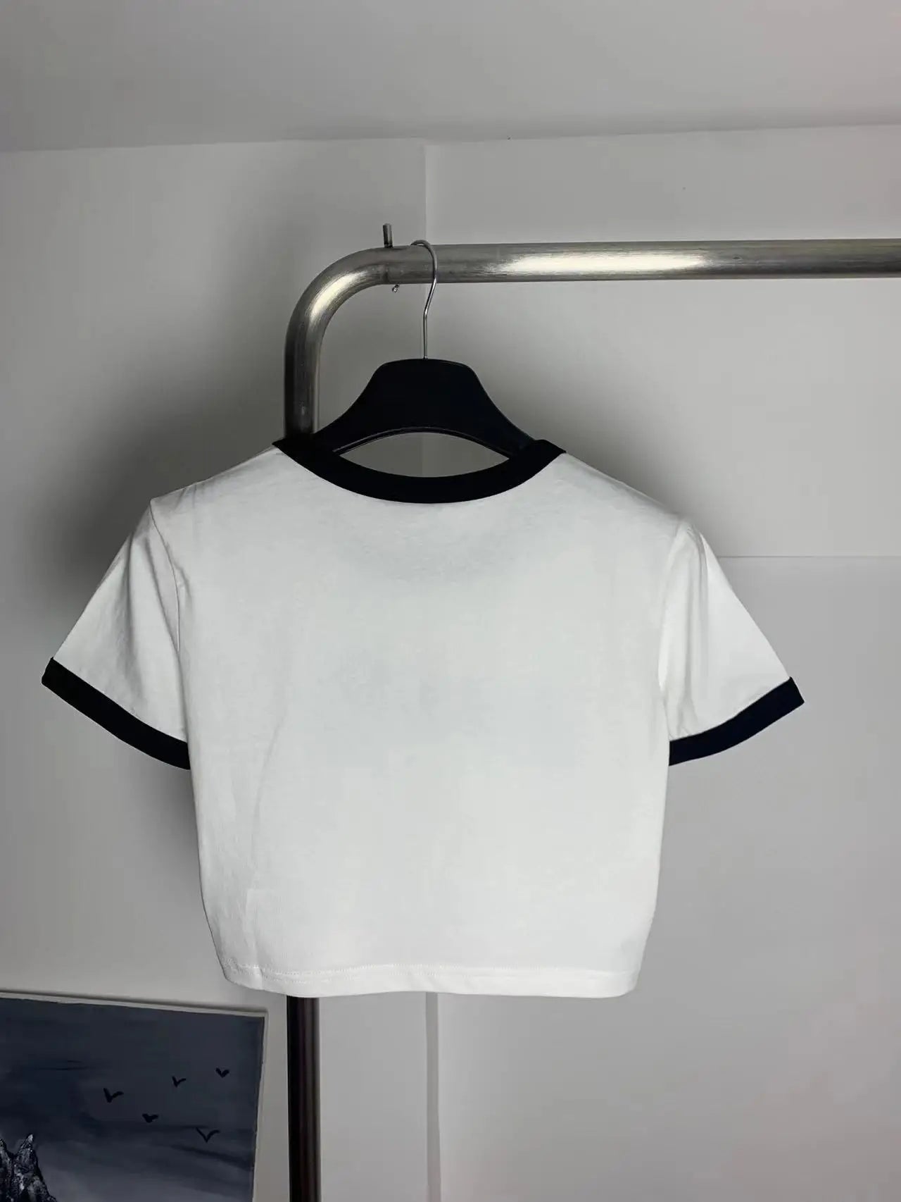 Spring Summer Ladies New T-shirt Fashion Letter Print Ultra Short Round Neck Age-Reducing Short-Sleeved T-Shirt X249965 black