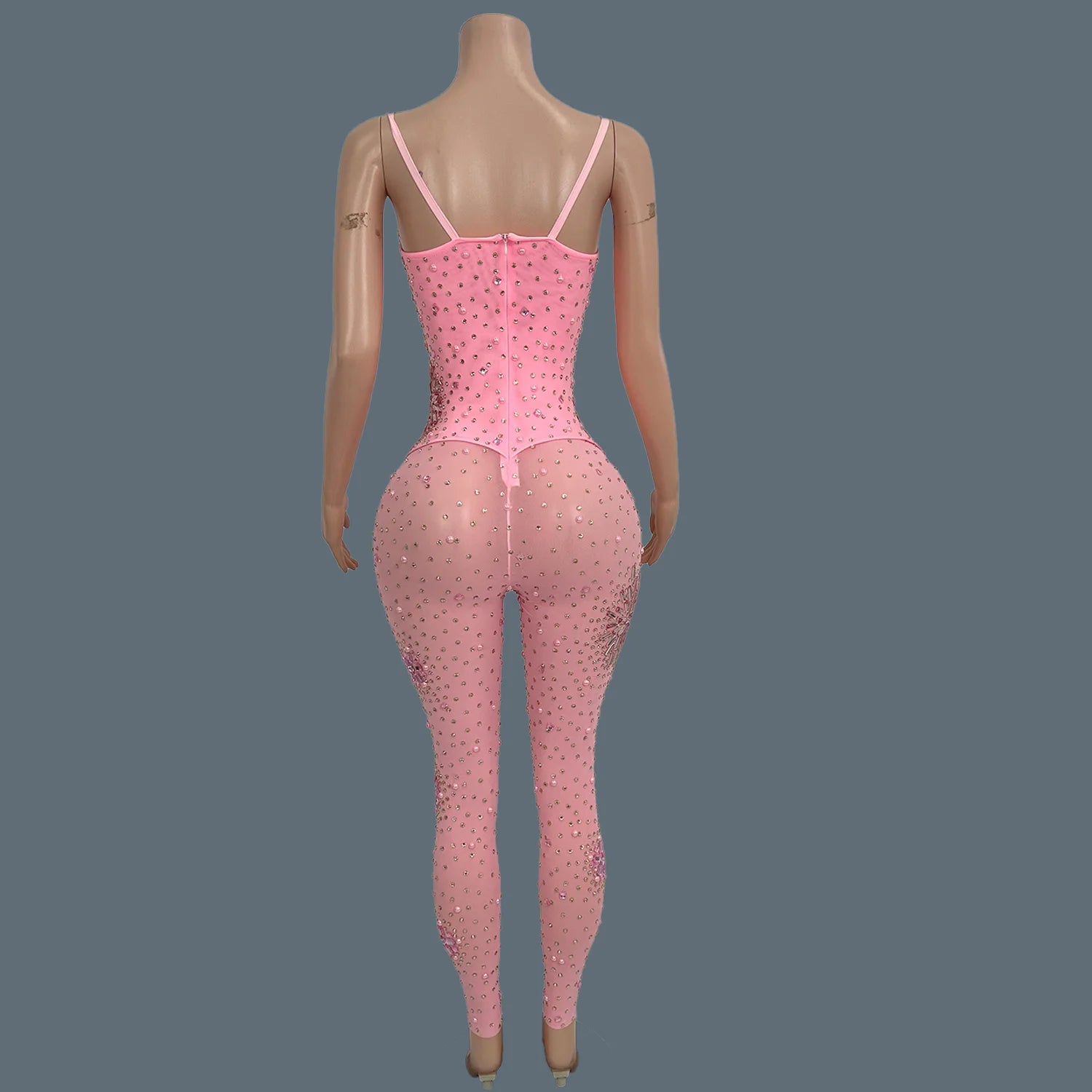 Sparkly Rhinestone Spandex Sleeveless Bodysuit Women Sexy Sheer Mesh Birthday Party Outfit gig Dance Performance Wear Niubujiao