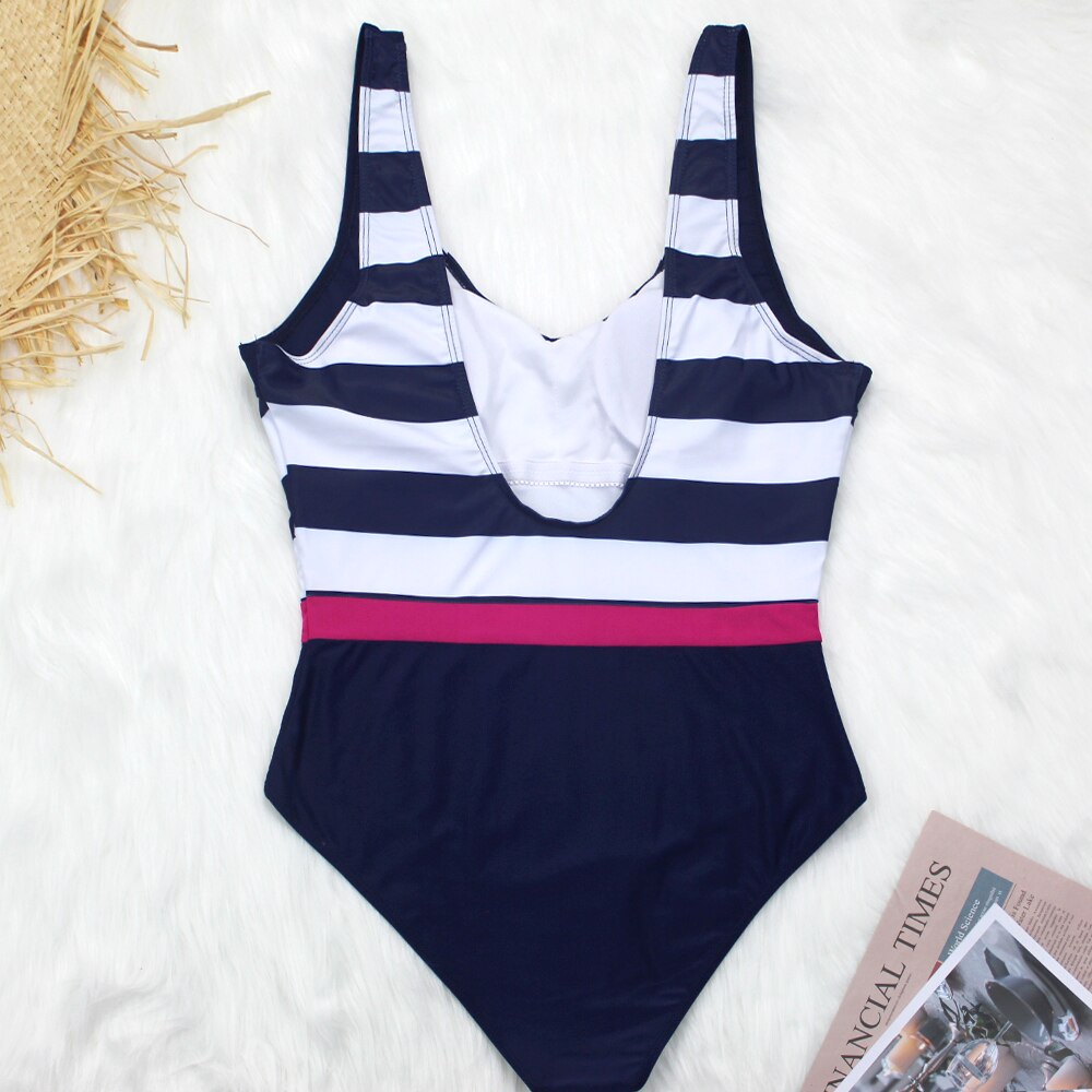 Striped Swimsuit One Piece Sexy Backless Swimwear Swimming Monokini Sliming Bathing Suit Summer Beachwear Bodysuit 2022