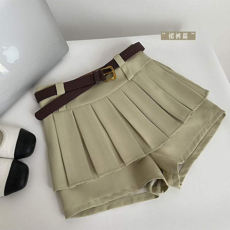 Women Two Piece Set Suit Off Shoulder Crop Top T-Shirt and A-Line Pleated Mini Skirt Shorts Y2k Vintage Fashion Harajuku Summer Khaki Skirt