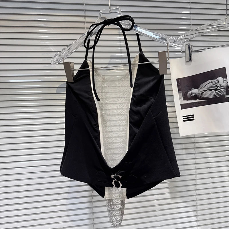 Winter New Fashion Chain Tassel Hollow Design Lace-Up Halter Neck Camisole For Women Backless Tank Tops 11A07579