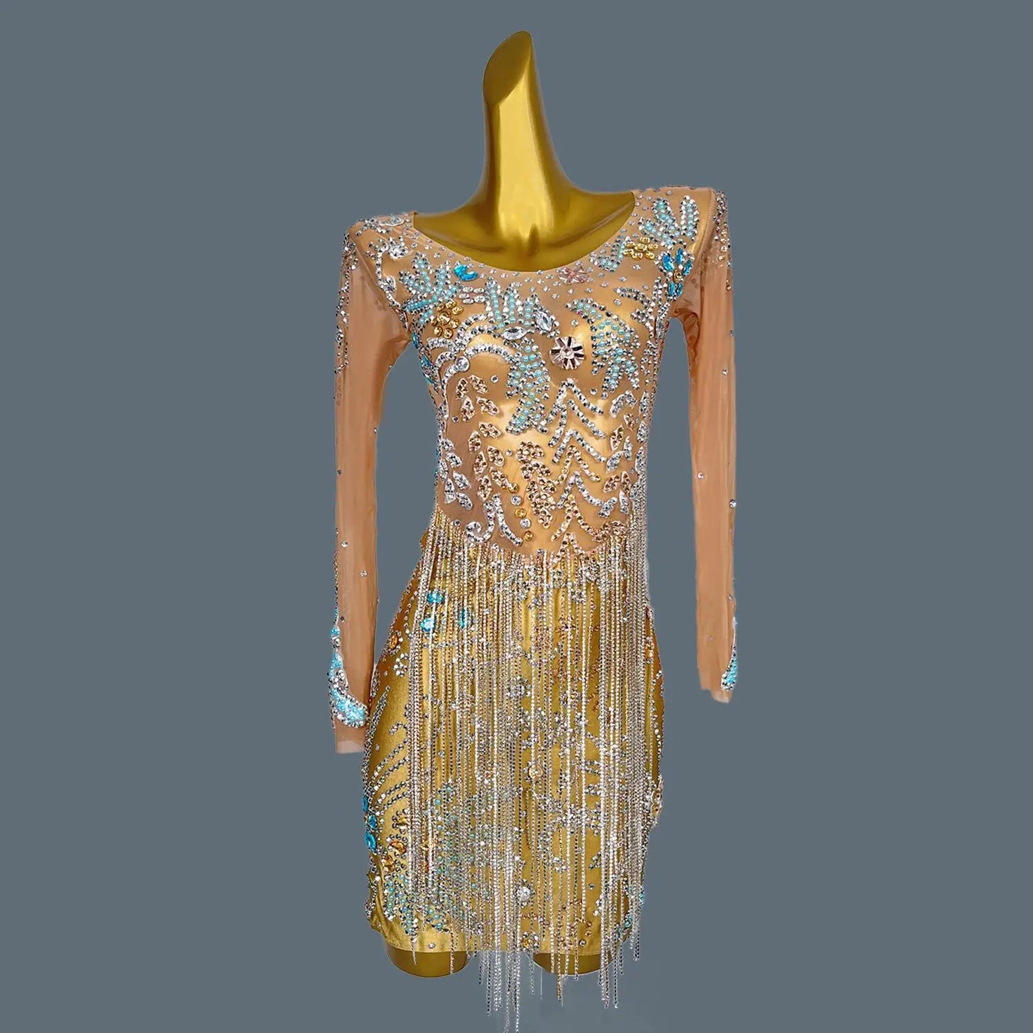 Sexy Transparent Mesh Tassel Dress Women Evening Dress Birthday Celebrate Outfit Club Sexy Show Costume Luxury Rhinestone Lanhai as photo