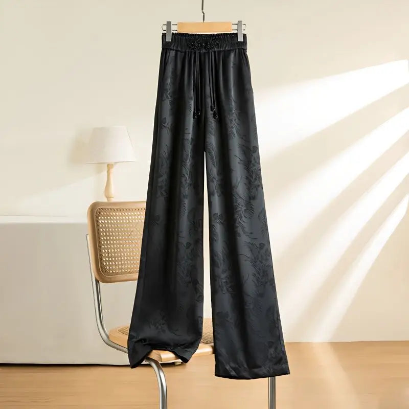 Black Vintage Elastic High Waist Lace Up Wide Leg Loose Women's Pants Korean Fashion Full-Length Pants For Women Spring black