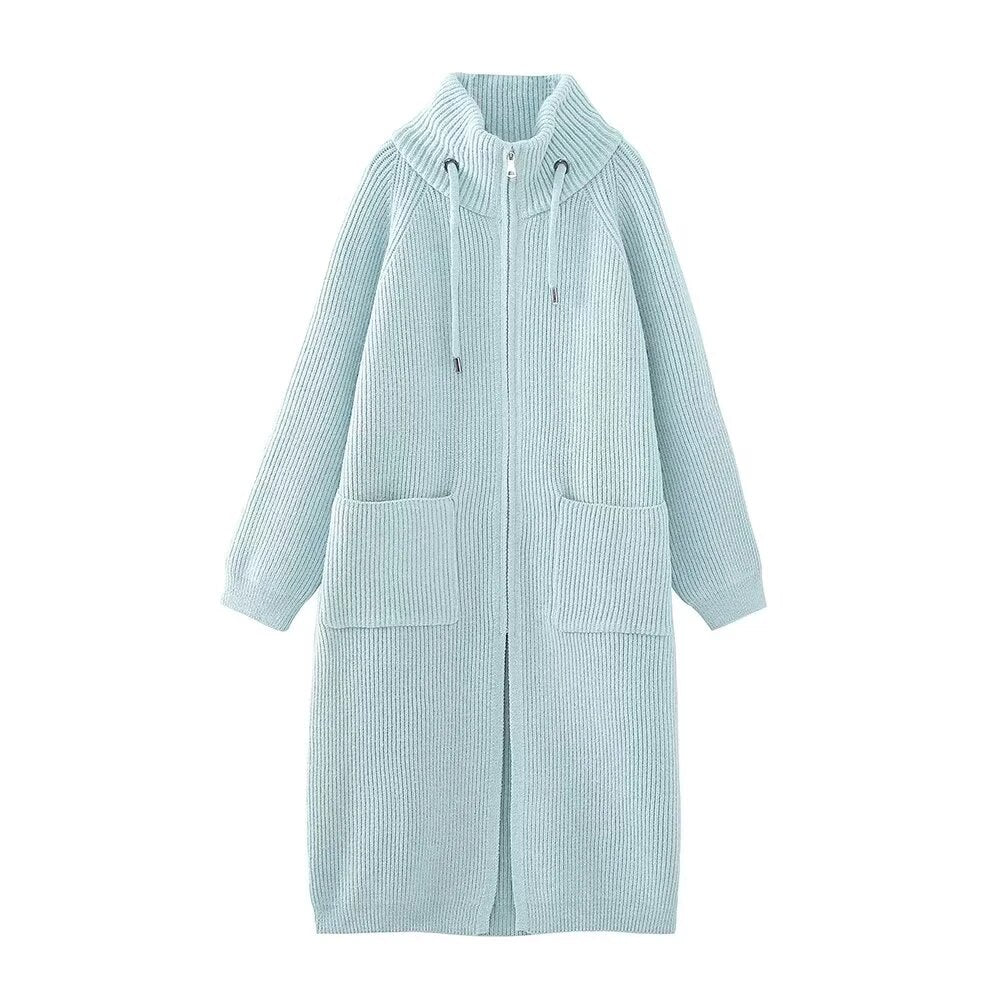 Za-High quality 2024 autumn and winter zipper knitted cardigan top sweater jacket. Women's thickened stand collar warm sweater High quality 3