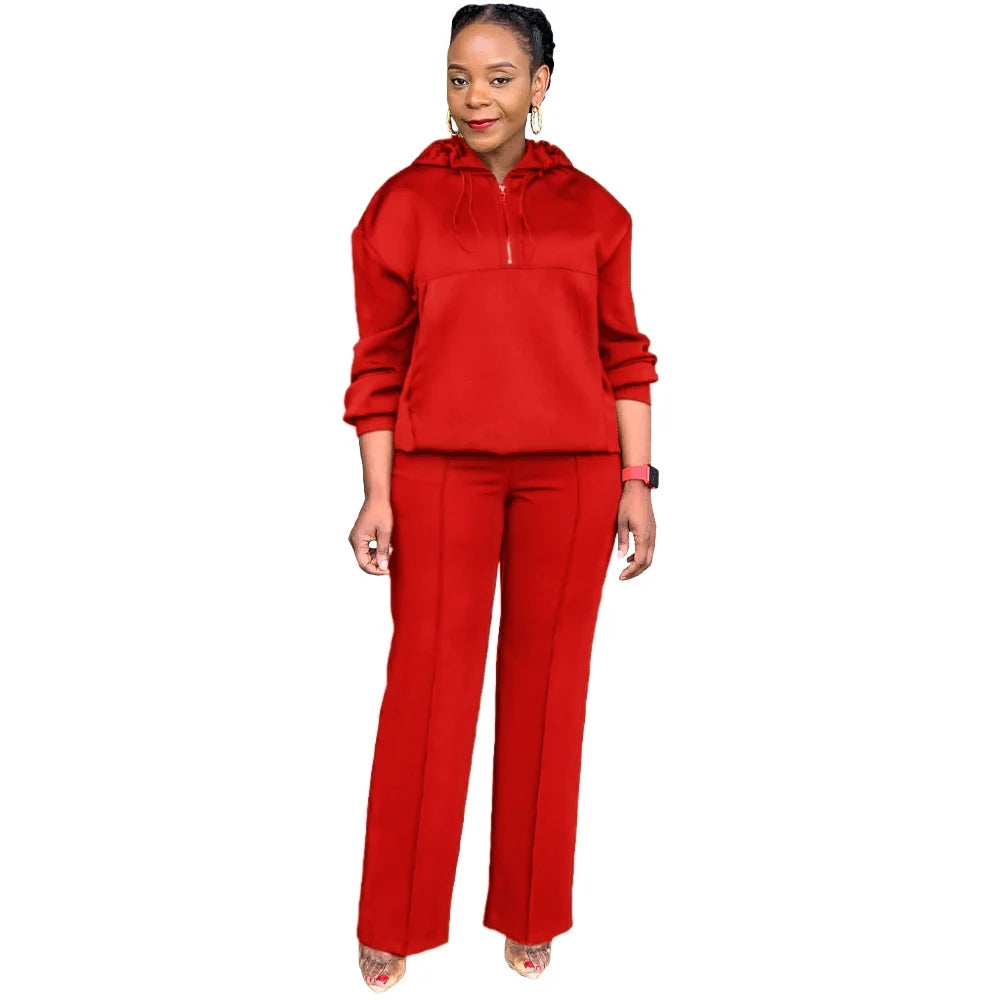 Long Sleeve Women Set Loose Long Sleeve Hoodies Pant Suits 2024 Spring 2 Two Piece Sets Sporty Tracksuits Street Outfits Red