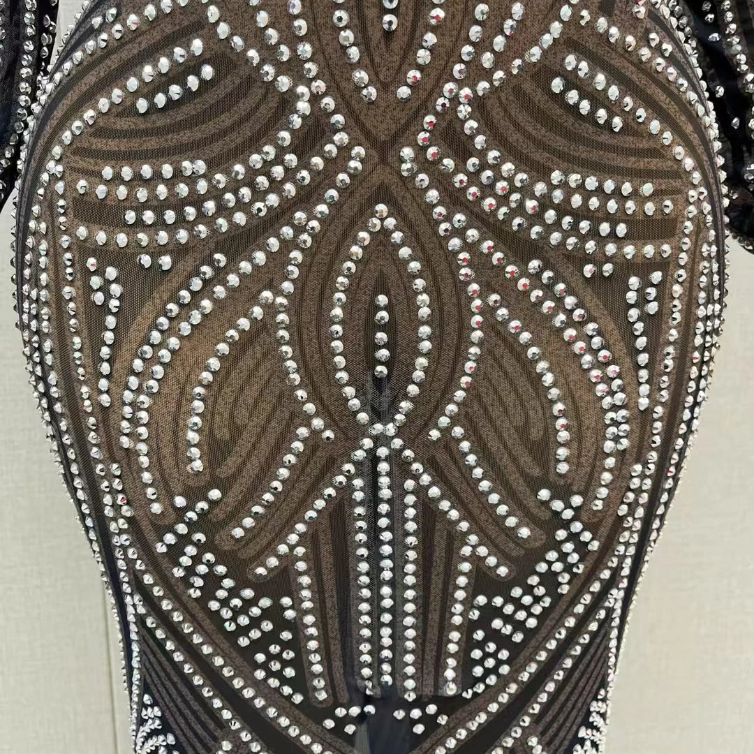 Black New Style Sparkly Rhinestone Evening Dress High-end Style Long Dress Cocktail Party Red Carpet Elegant Women Dress Huayuan