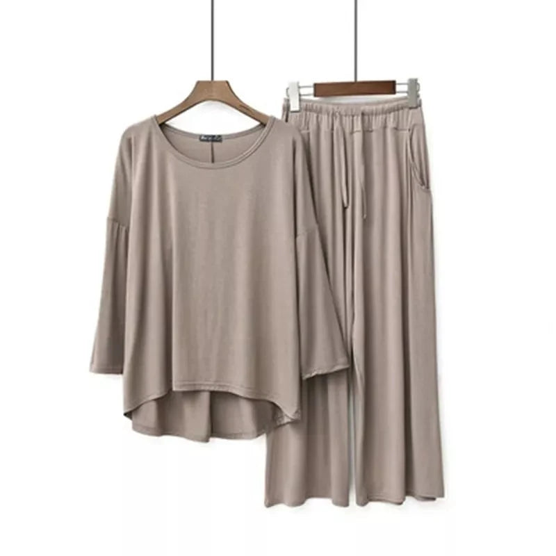 Plus Size 7XL 150K Summer Modal Pajamas Sets Short Sleeve Top and Pants Women Soft Sleepwear Suit Home Women Female Sleepwear