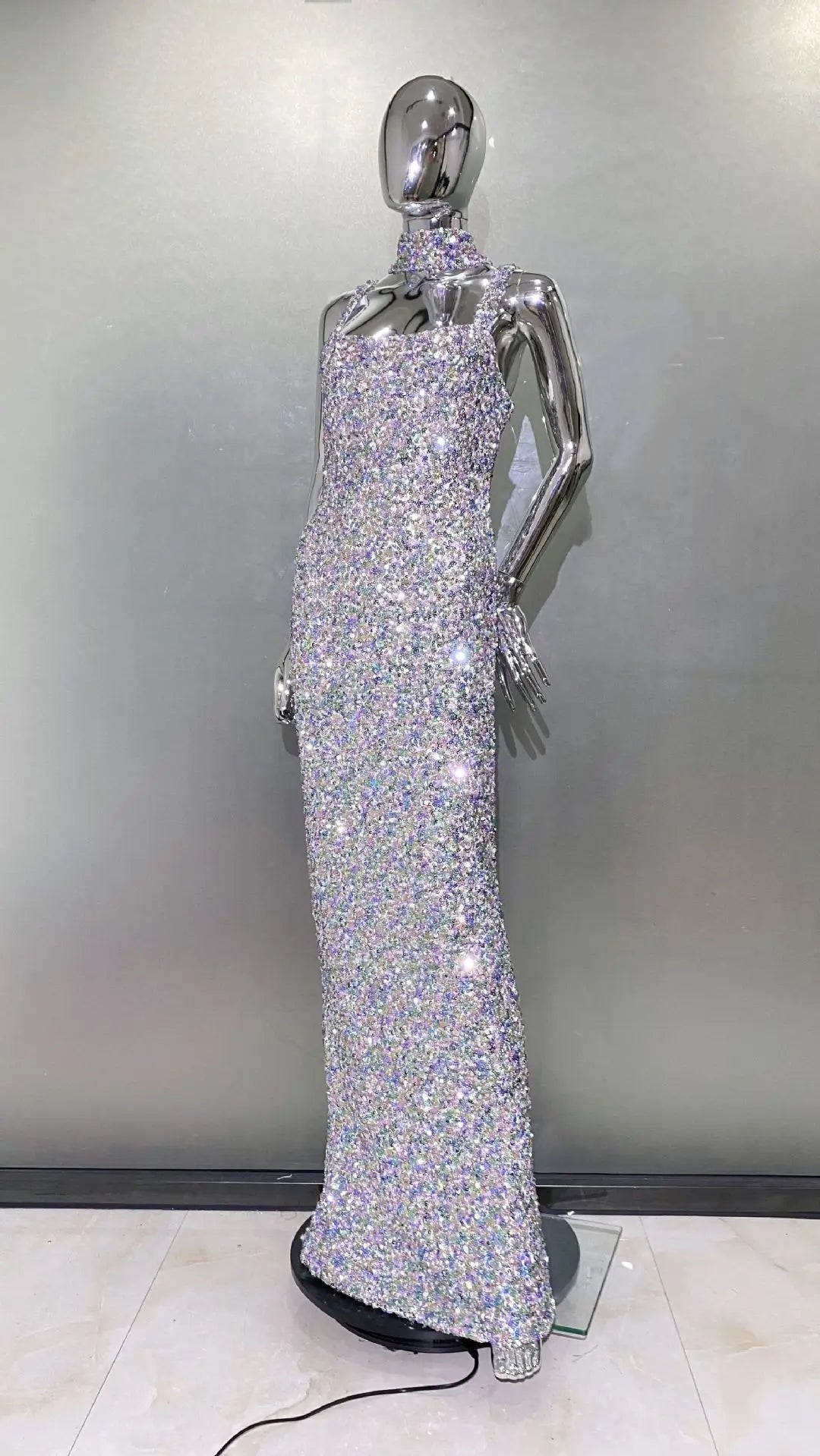 Shinning Sequins Women Sleeveless Sexy Square Collar Bodycon Long Fashion Evening Party Dress Birthday Prom Outfit Vestido