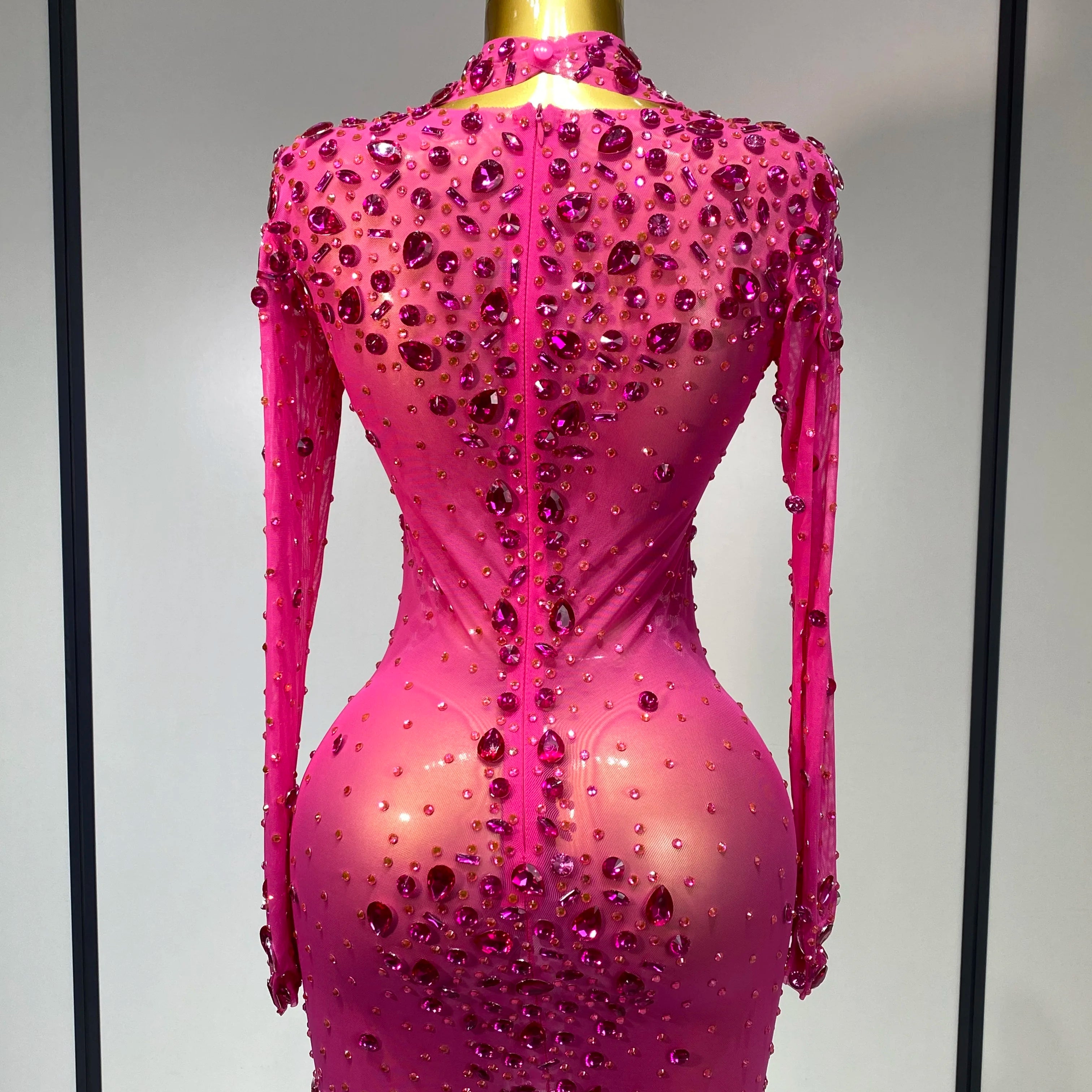 Women Sexy Mesh Rhinestones Mini Dresses Luxury Birthday Evening Party Celebrate Prom Gown Nightclub Singer Stage Outfit