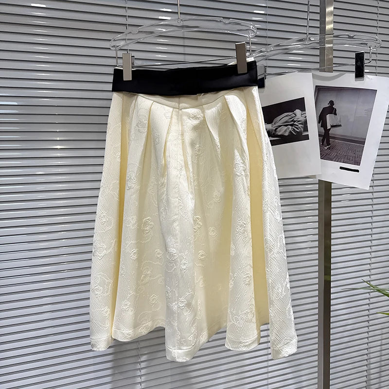 Winter New Fashion Three-Dimensional Flower Belt Jacquard Pattern A-Line Skirt For Women Mid-length Skirts 11A07957