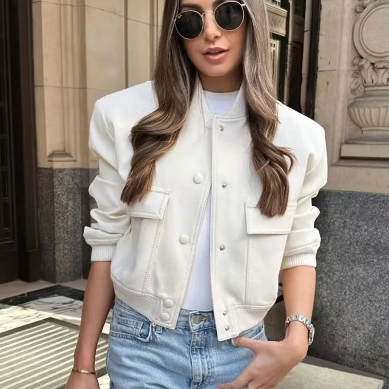 Women Bomber Jacket Fashion Spring Jackets with Pockets Vintage Female Long Sleeve Casual Coat New In Outerwear Tops