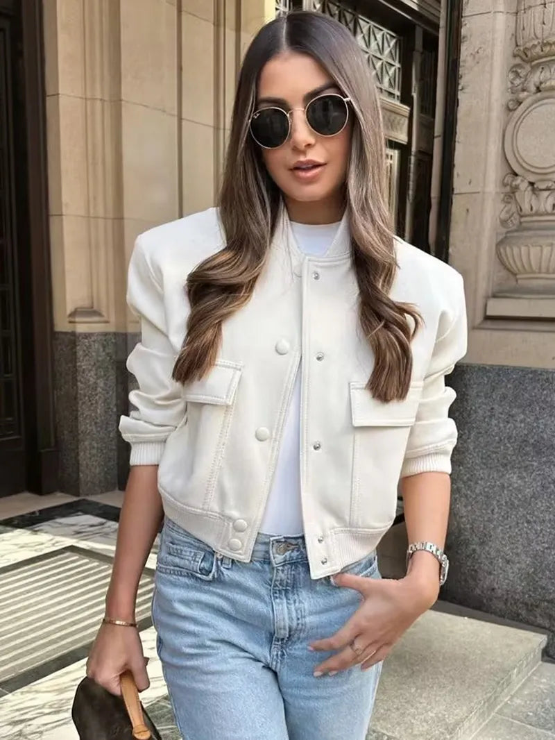 Women Bomber Jacket Fashion Spring Jackets with Pockets Vintage Female Long Sleeve Casual Coat New In Outerwear Tops