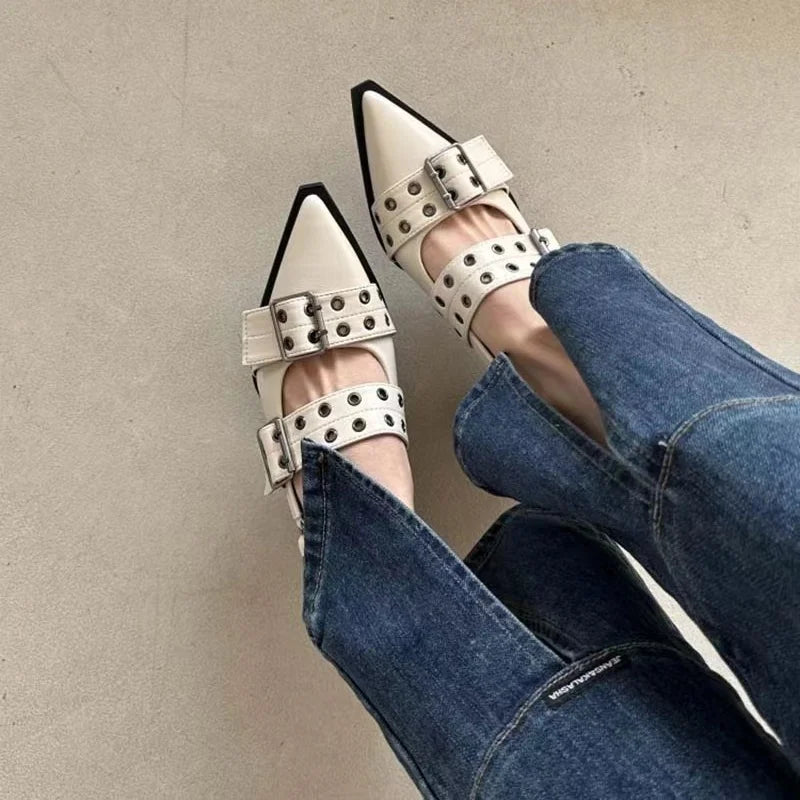Shoes Gothic Chunky Heels Women's Pumps Rivet Street Style Medium Heel Punk Vintage Casual Sandals