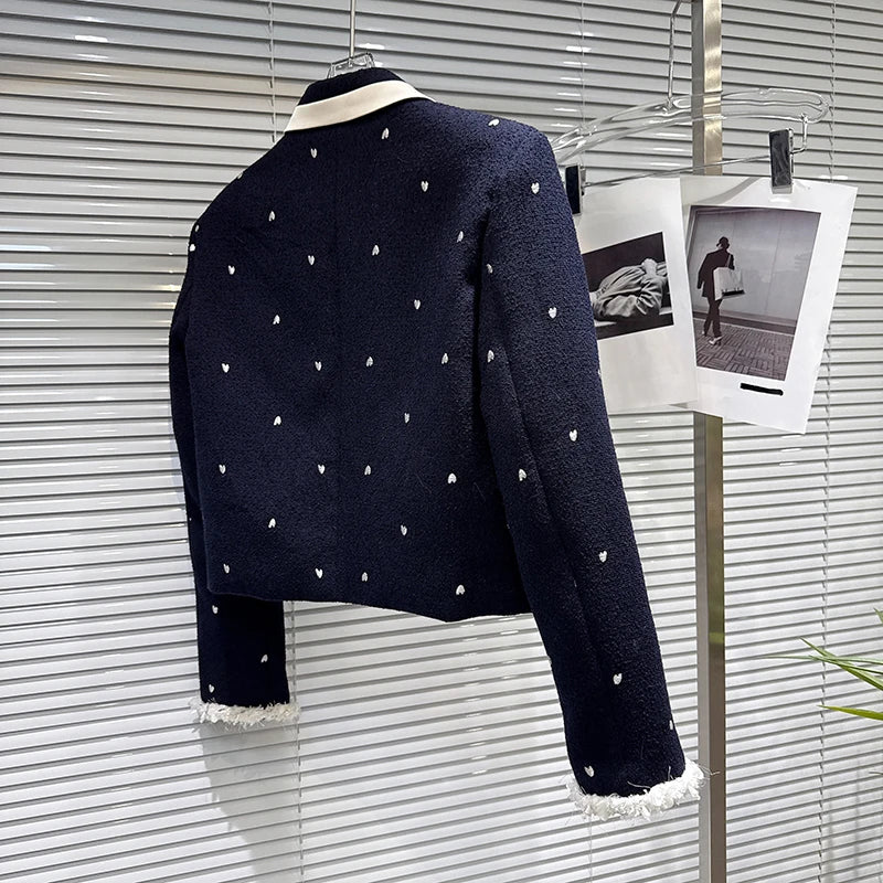 Winter New Fashion Heart Embroidery Woolen Quilted Jacket High Waist Straight Pants Women's Two-pieces Set 11A07556