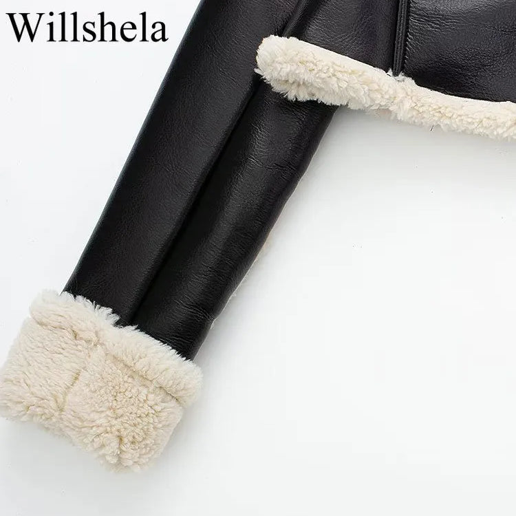 Willshela Women Fashion Solid Front Zipper Jackets Vintage Lapel Neck Long Sleeves Female Chic Lady Outfits