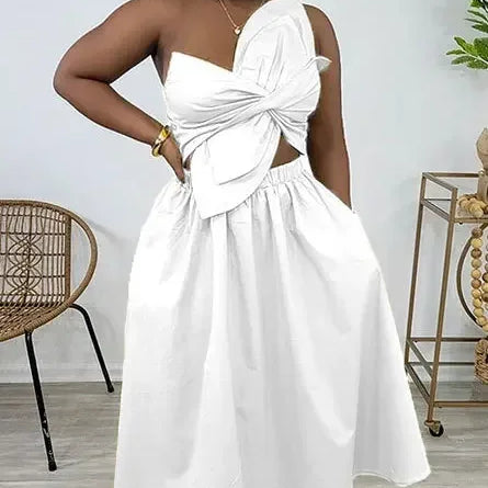 Women Big Petal Front Strapless Midi Long Dress 2024 Summer Street Vestidos Sexy Party Evening Chic Big Swing Dresses