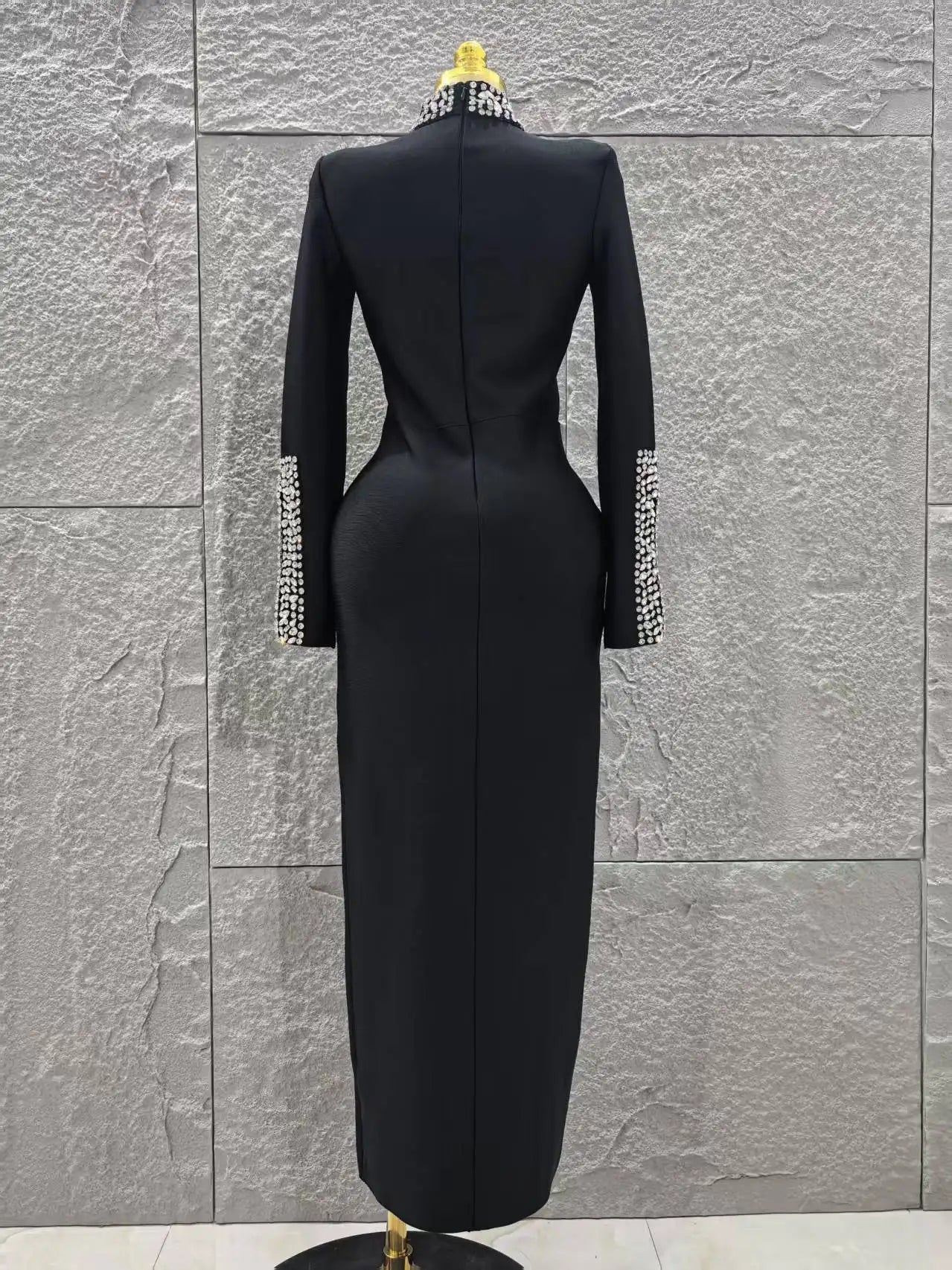 Women Long Sleeve Sexy Shinning Crystal Bodycon Long Bandage Dress Evening Party Celebrate Red Carpet Fashion Outfit Wholesale