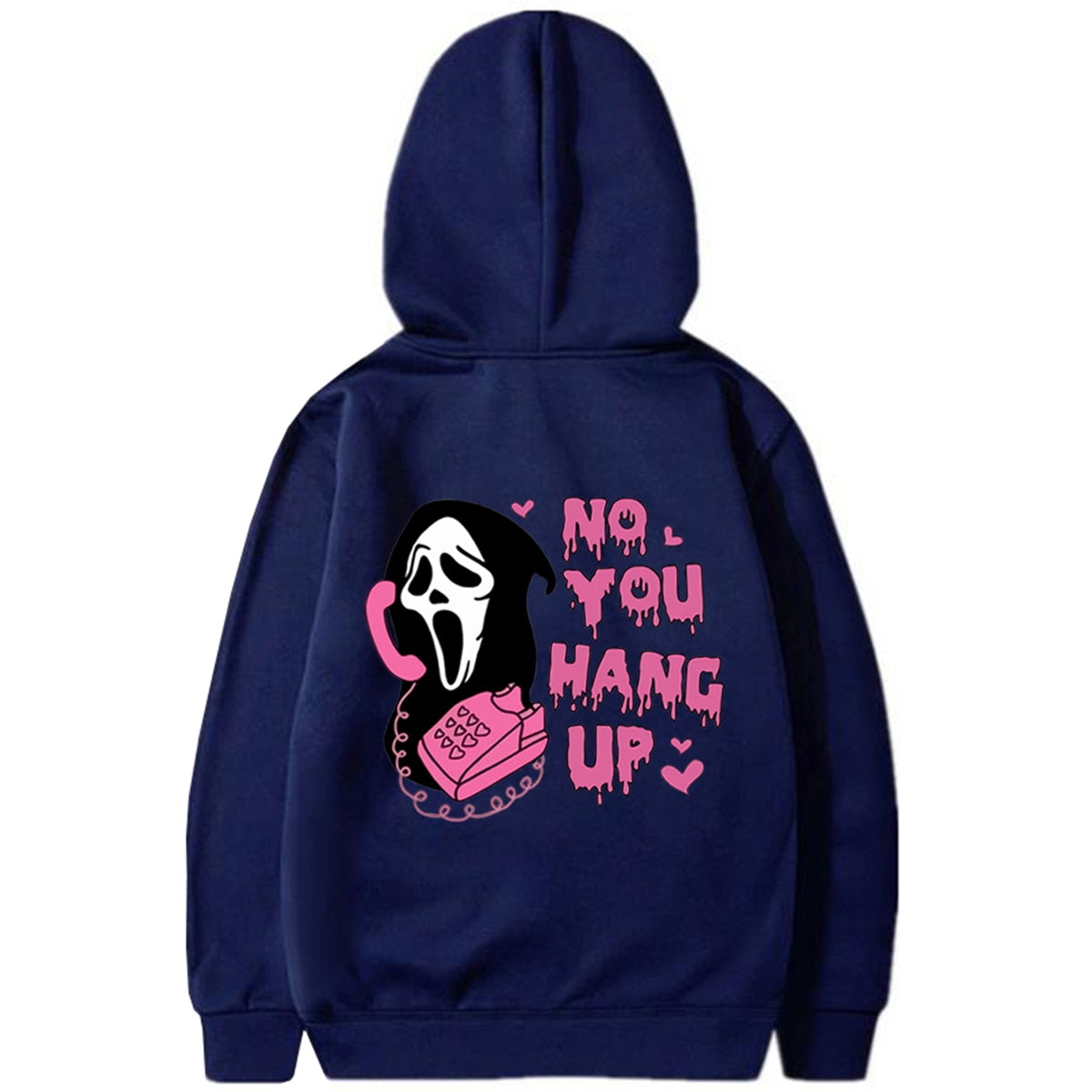 Scream No You Hang Up Crewneck Sweatshirt Ghostface Hoodies Scream Ghost Hooded Sweatshirts Scream Movie Halloween Pullover Navy Blue