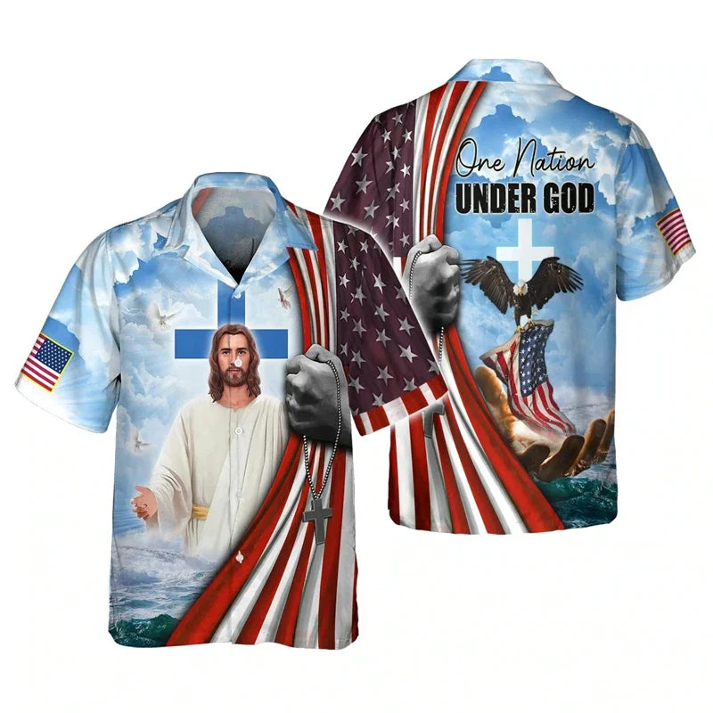 Men's USA National Eagle Flag Shirts Fashion 3d Print Tee Shirt Jesus Pattern Short-sleeved Oversized Casual Female Blouse 4XL CS2024TXX5901