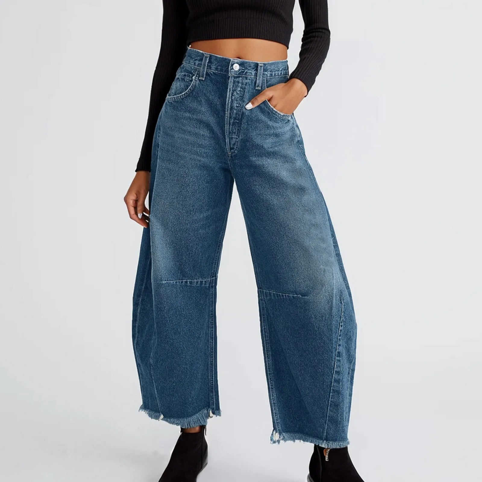 Women's Denim Pants Blue Wide Leg Jeans Cotton High Waist Casual Loose Trousers Office Ladies Woman Spring Autumn 2024 Blue CN