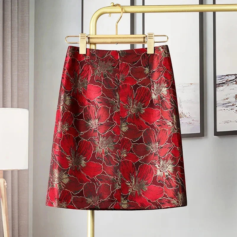 Skirts Womens Spring Summer Jacquard Skirt New Heavy Industry Light Luxury Peony Embroidered Short Skirt A-line Jupe Femme