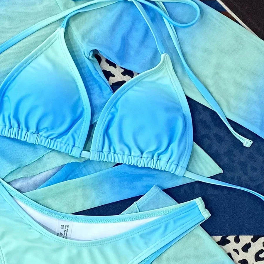 4 Pieces Halter Bikini Swimsuit & Cross Cover Up Top & Beach Skirt Sexy Swimwear Women Bathing Swimming Swim Suit Beachwear