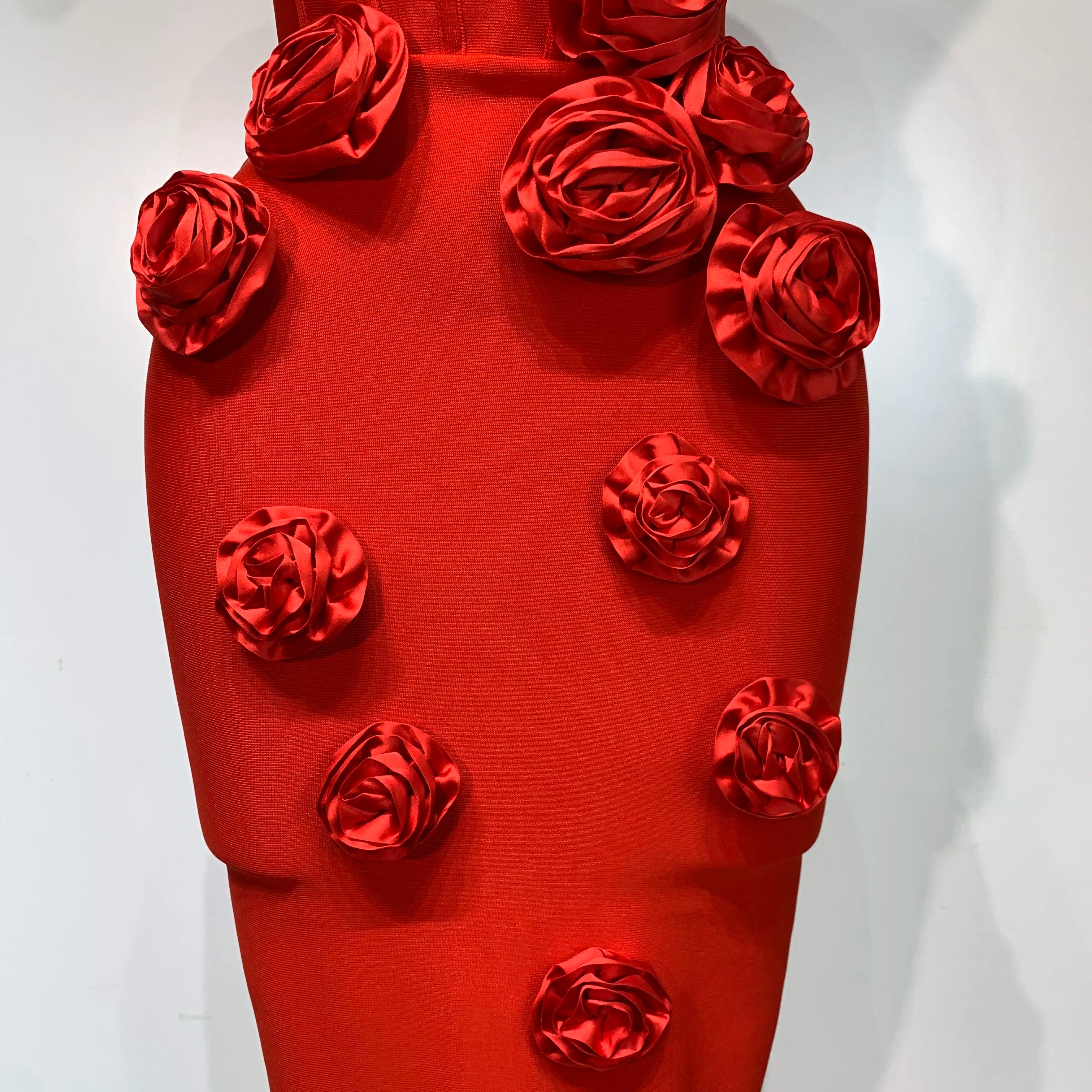 2025 Newest Women Sexy Strapless Backless Red Flower Midi Bandage Dress Celebirty Elegant Evening Club Party Birthday Dresses