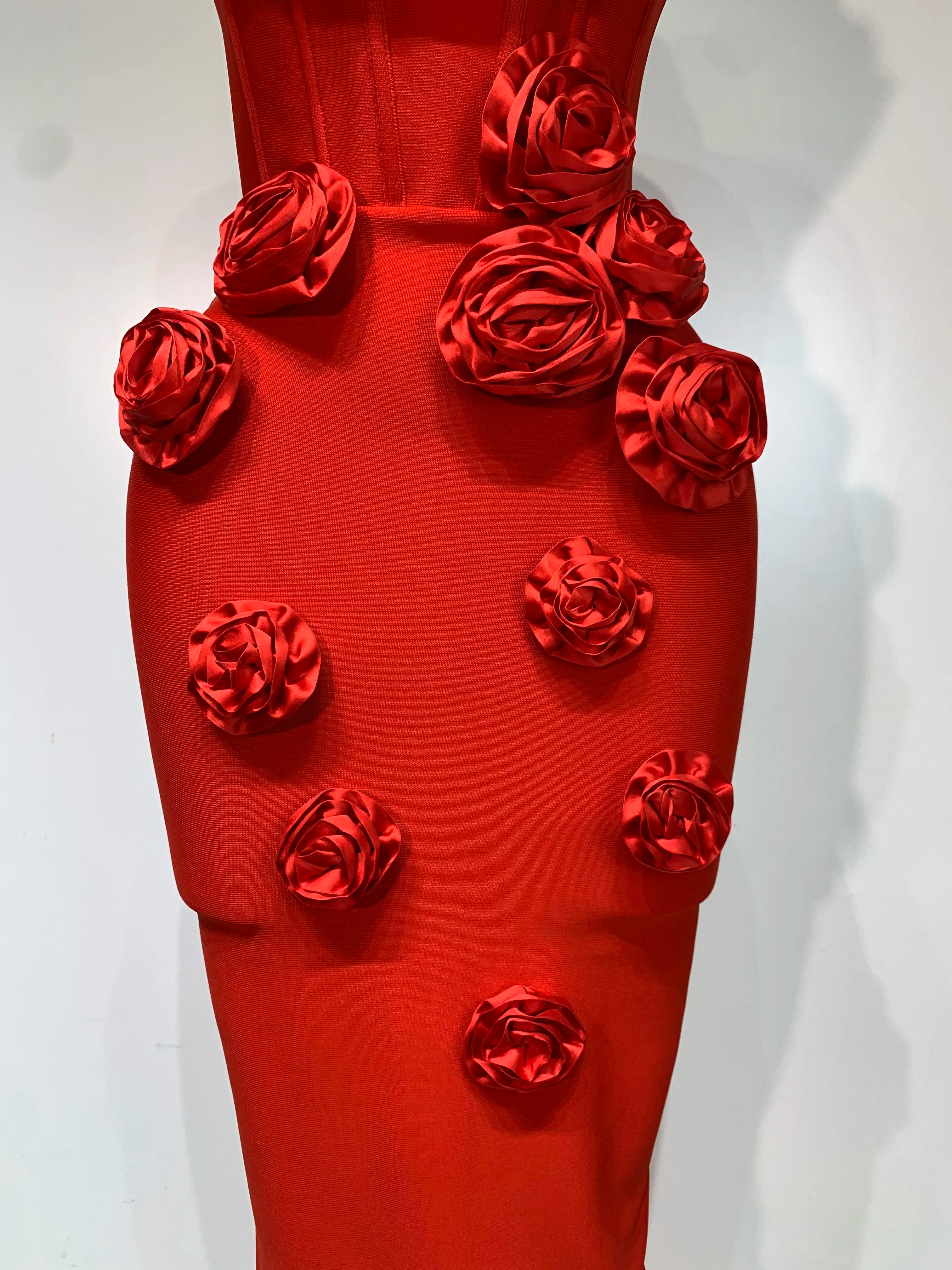 2025 Newest Women Sexy Strapless Backless Red Flower Midi Bandage Dress Celebirty Elegant Evening Club Party Birthday Dresses