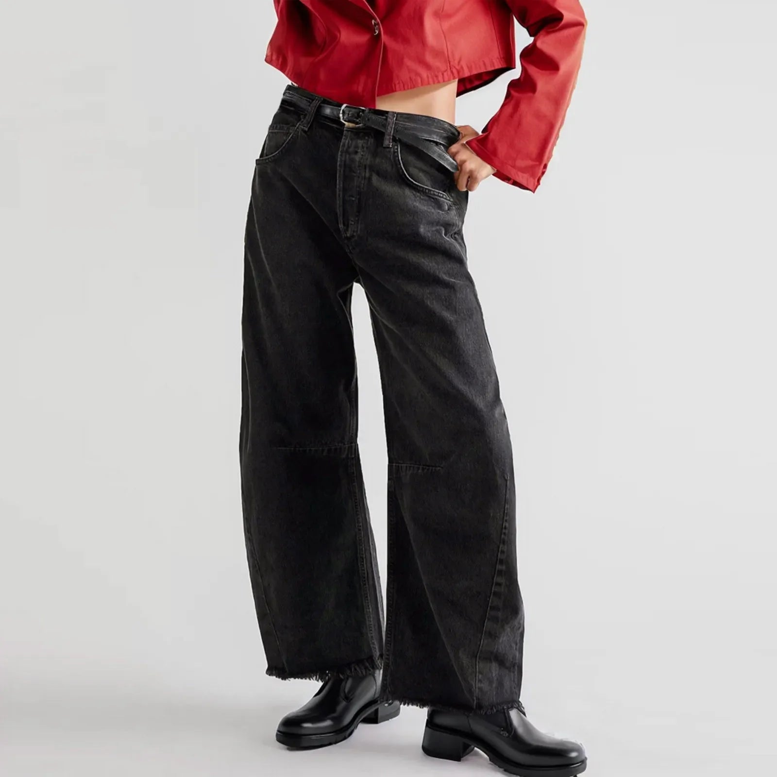 Women's Denim Pants Blue Wide Leg Jeans Cotton High Waist Casual Loose Trousers Office Ladies Woman Spring Autumn 2024 Black