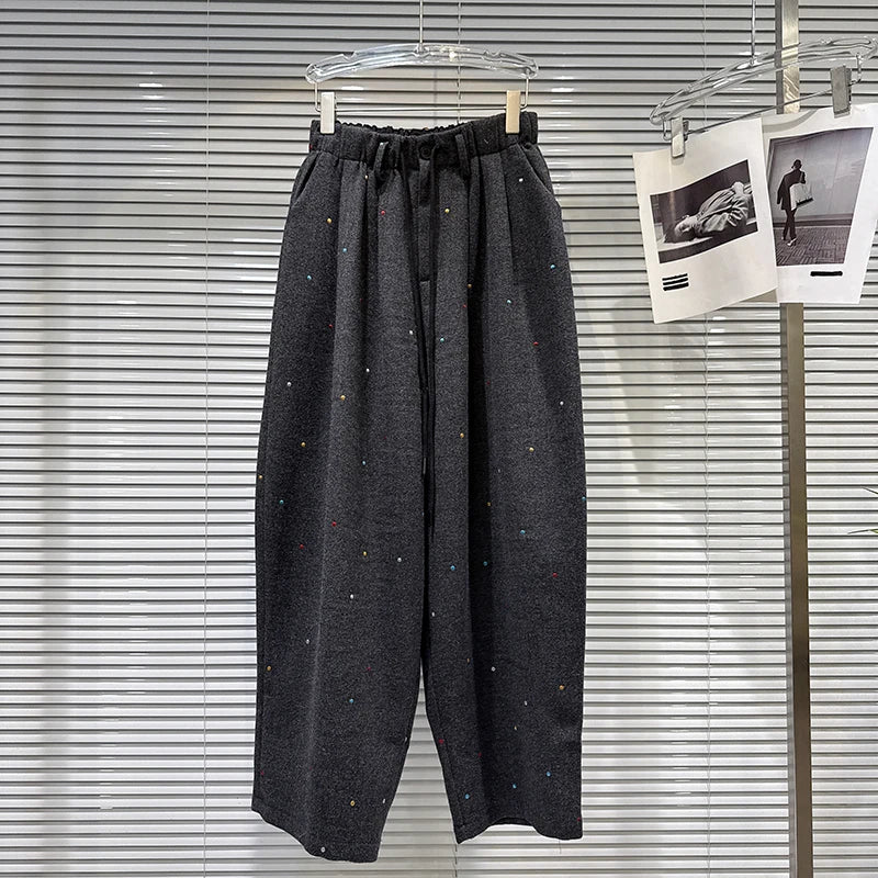 Winter New Style Fashion Colorful Embroidered Loose Elastic Waist Harem Pants For Women Casual Pant Female 11A07644 Dark Gray