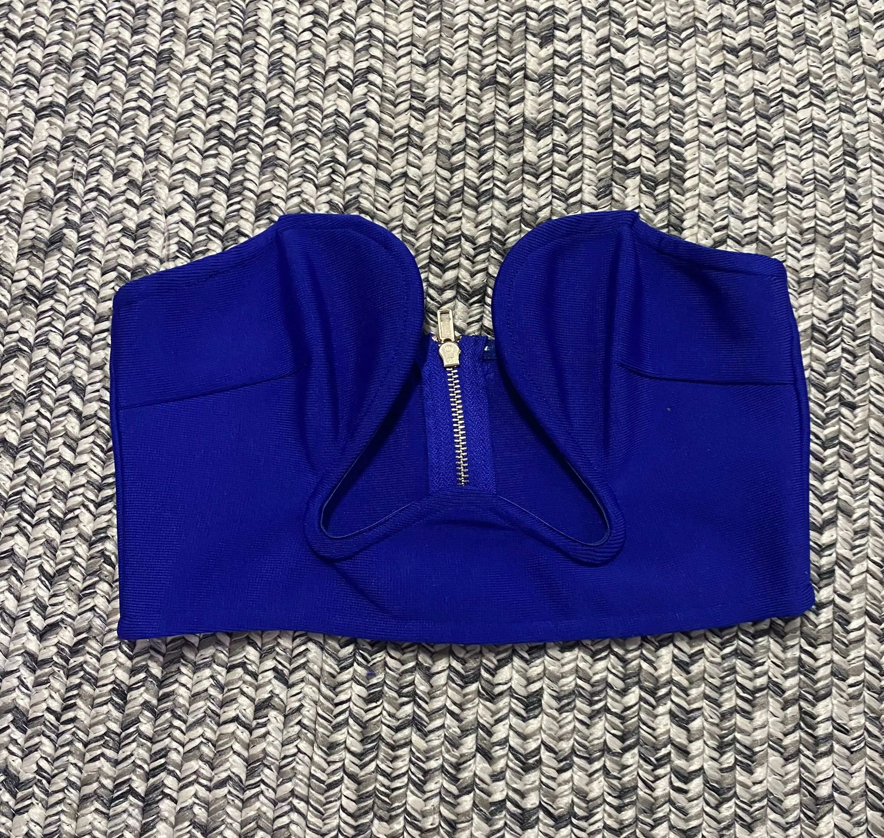 New Summer Black White Fashion Off the Shoulder Tops Sexy Bandage Strapless Short Tops Tank High Quality Blue