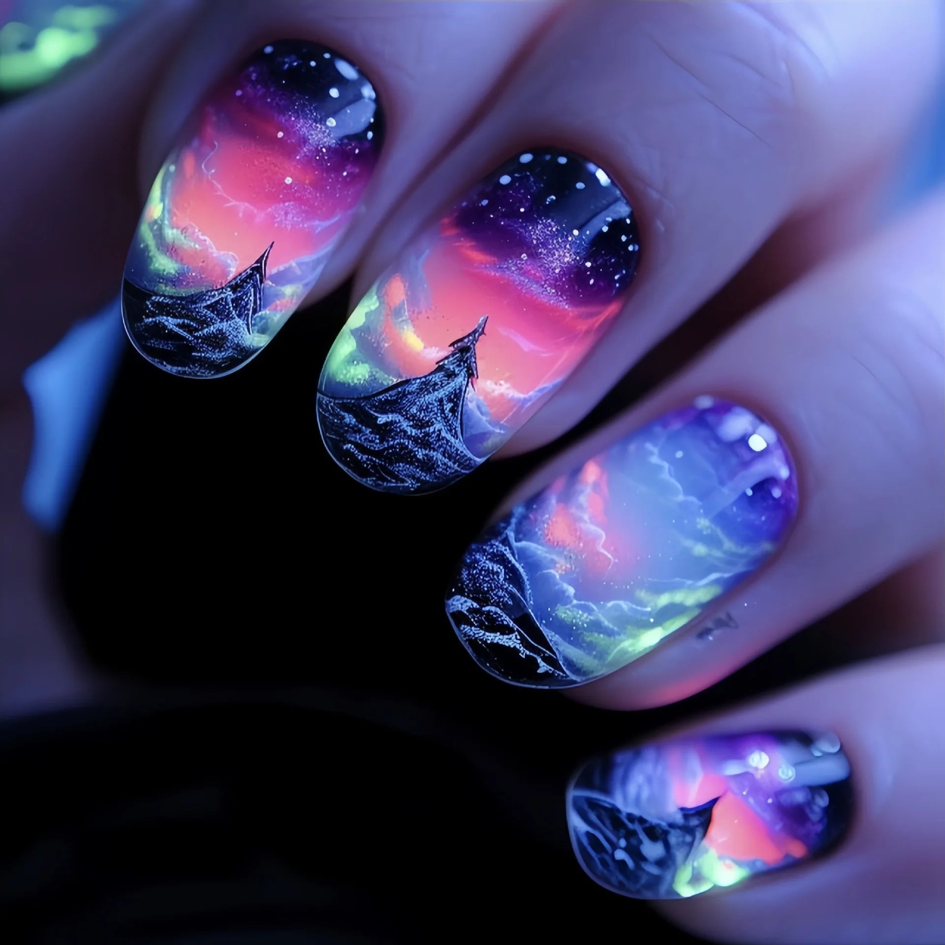 24pcs/set fake nails short middle ballet square nail tips Dreamy colors flowers clouds forest design press on false nails art 1625