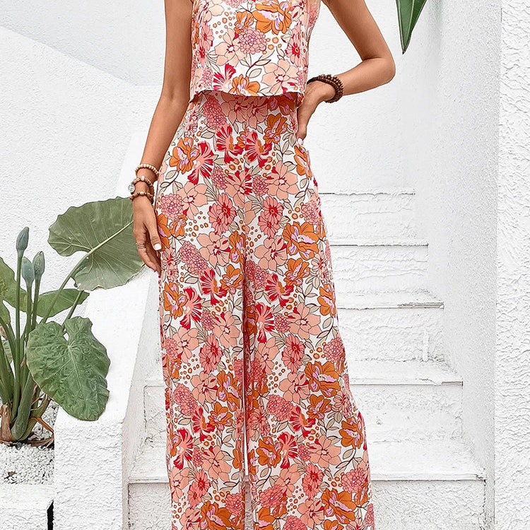 Elegant Long Jumpsuit Women Sexy Backless Wide Leg Jumpsuits Casual Sleeveless Floral Rompers Summer Clothes For Woman New