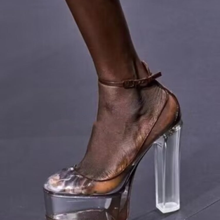 Summer New Fashion Thick Sole High Heel Leather Shoes Super High Heel Bridal Shoes Wedding Party Shoes brown