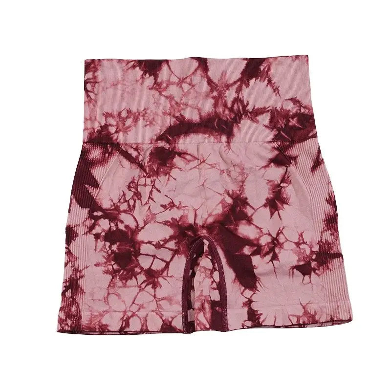 CHRLEISURE Tie Dye Women Shorts Seamless Yoga Tight Butt Lifting Workout Cycling Sweatpants High Waist Elastic Sports Leggings Wine