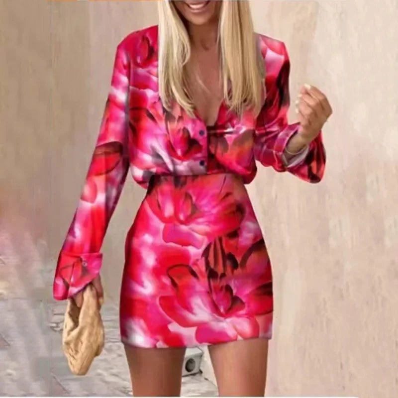 Women's Dress Sets Spring Autumn Fashion Printed Shirts and High Waist Short Skirts Casual Elegant Female Slim Two Piece Suits